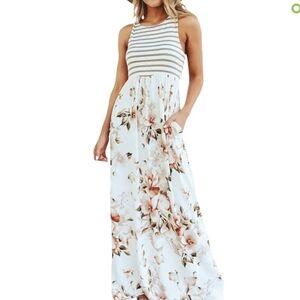 SIMPLEE Sleeveless Striped/ Floral Maxi Dress